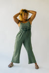 The Irondale Smocked Detail Jumpsuit in Deep Moss