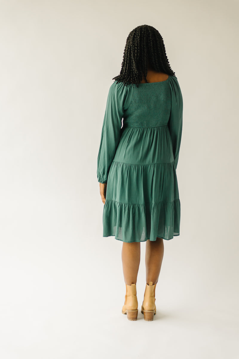 The Havana Embroidered Detail Dress in Hunter Green