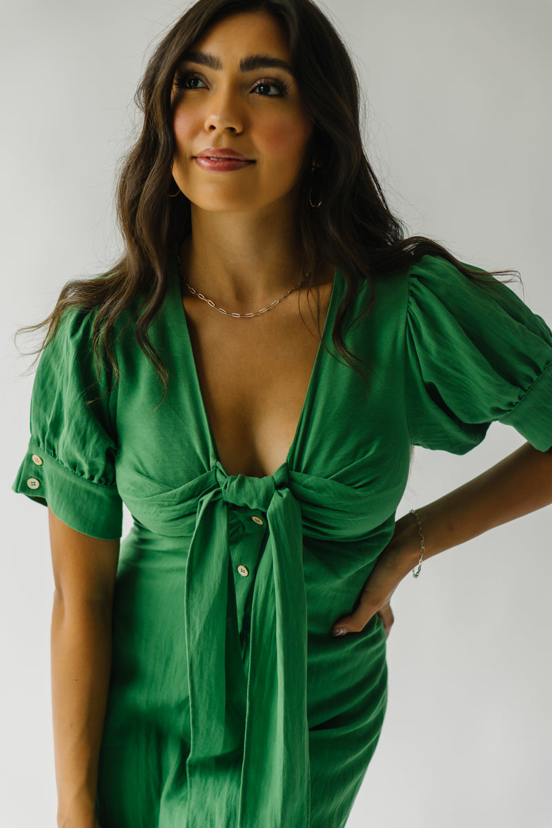 Zara - Fitted V-Neck Midi Dress - Mid-Green - Women