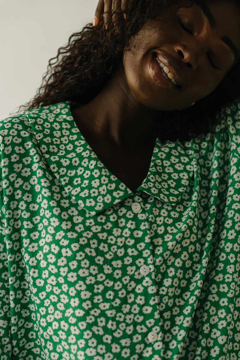 The Macaulay Floral Button-Up Blouse in Green