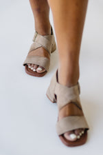 Band of the Free: Elia Block Heel Sandal in Taupe Suede