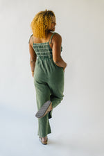 The Irondale Smocked Detail Jumpsuit in Deep Moss
