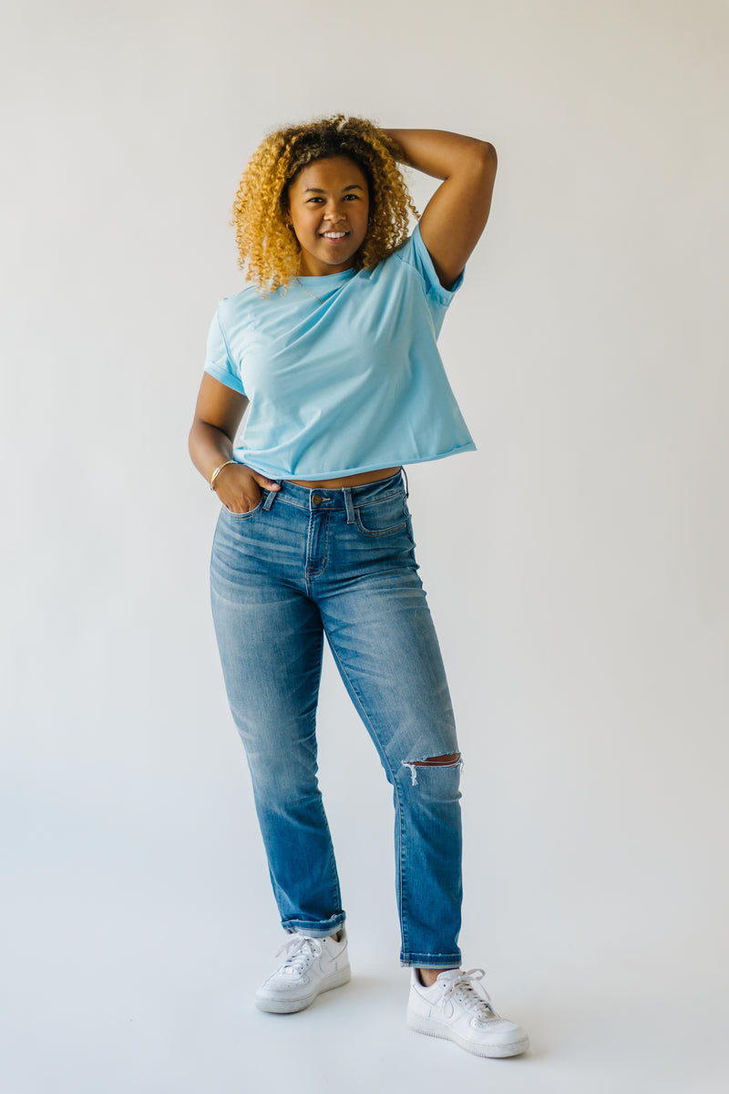 The Hixon Raw Hem Tee in Sky Blue