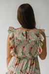 The Lorilee Ruffle Detail Midi Dress in Sage + Pink Floral