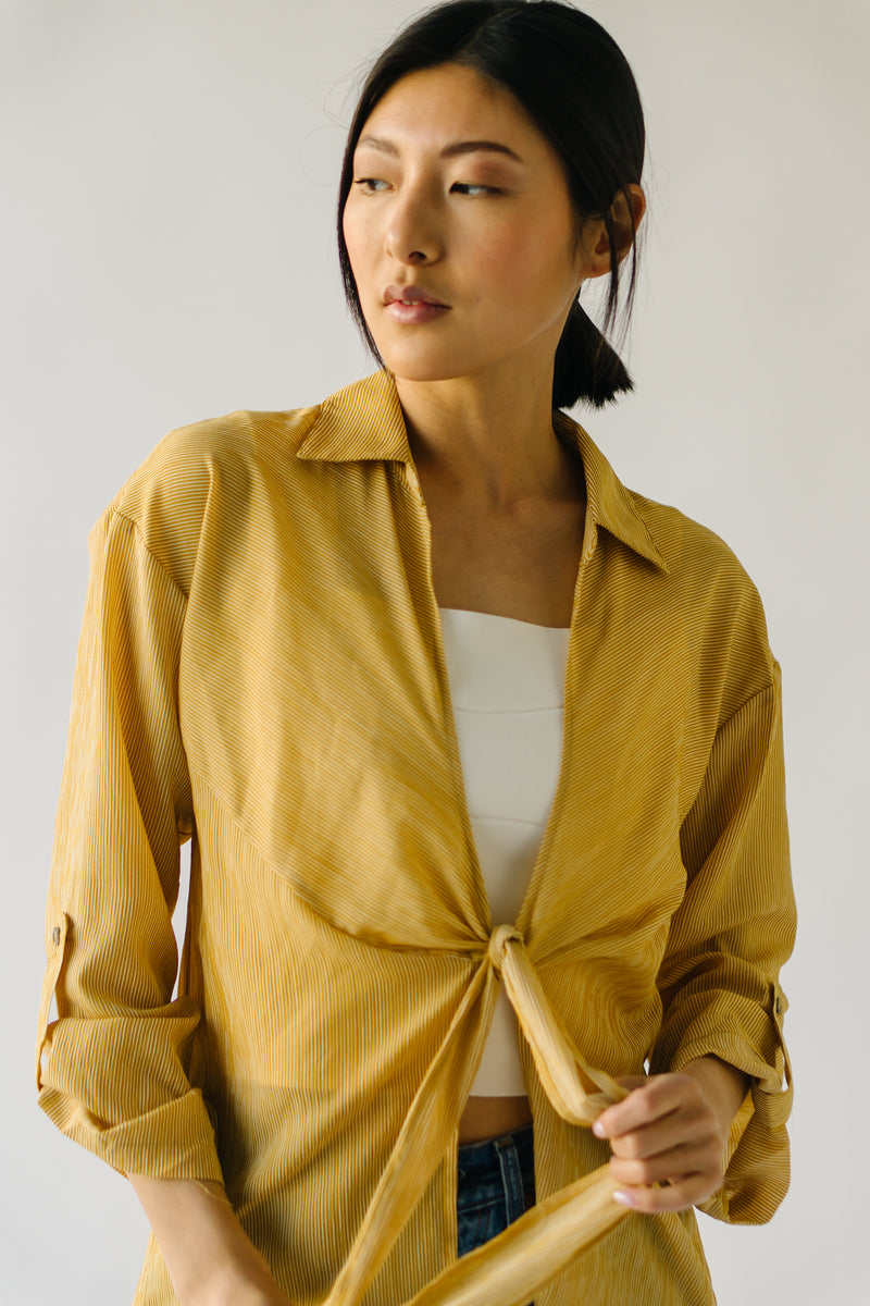 The Keating Tie Front Cover-Up in Mustard Stripe