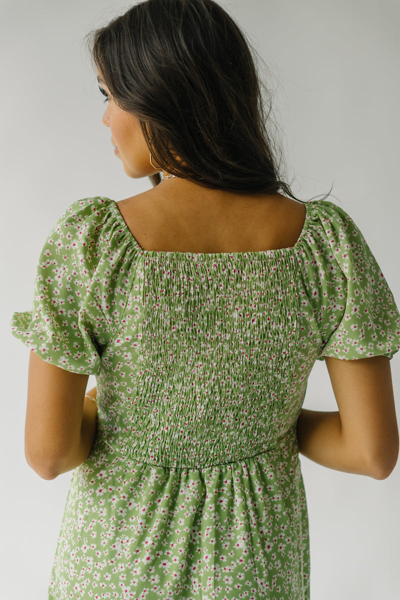 The Leola Puff Sleeve Midi Dress in Green