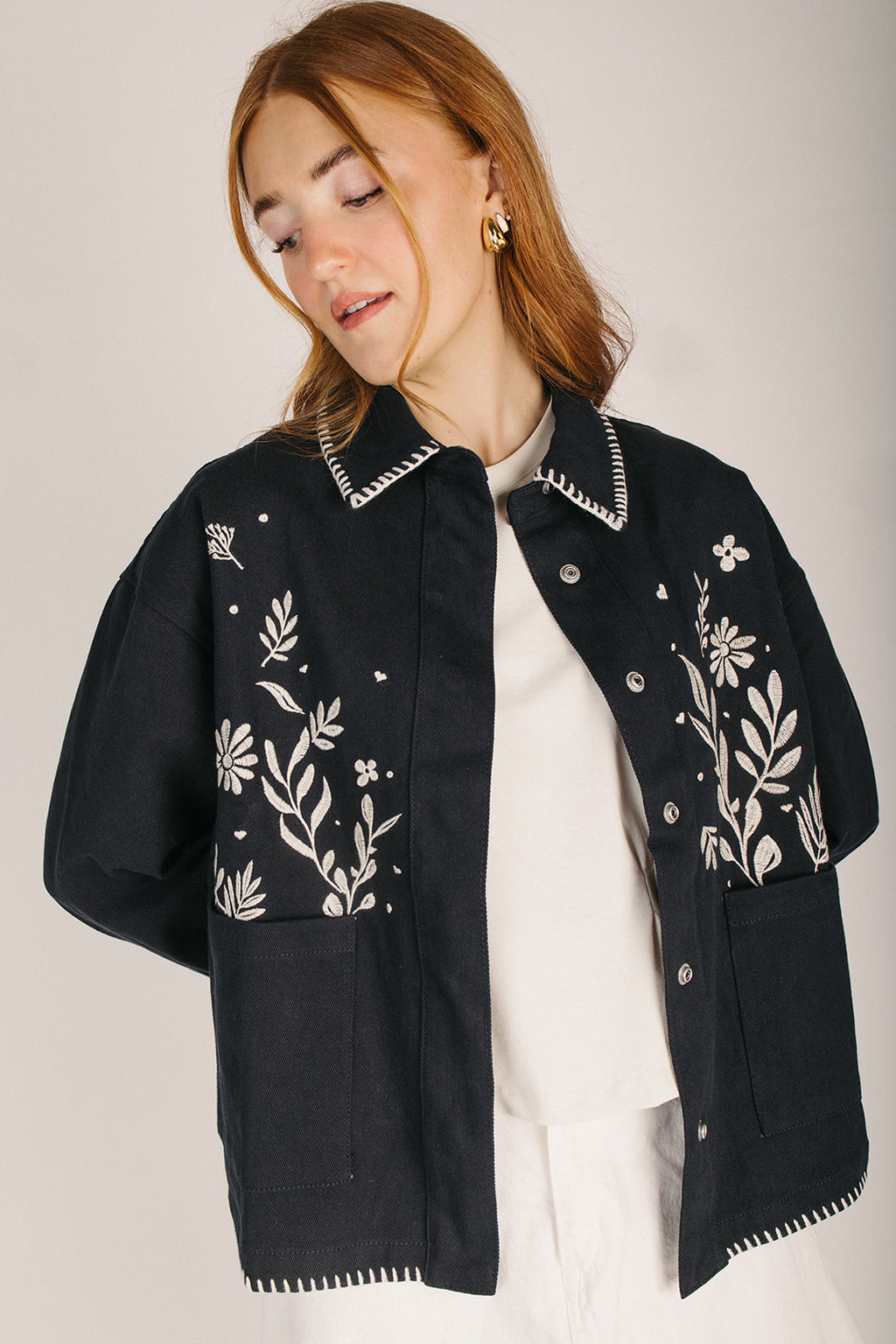 The Keeney Floral Embroidered Cotton Jacket in Navy – Piper & Scoot