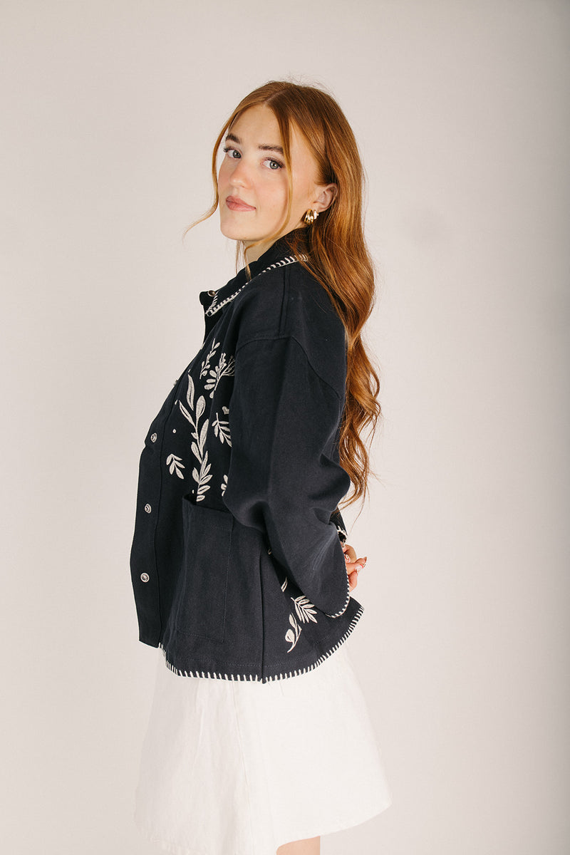 The Keeney Floral Embroidered Cotton Jacket in Navy – Piper & Scoot
