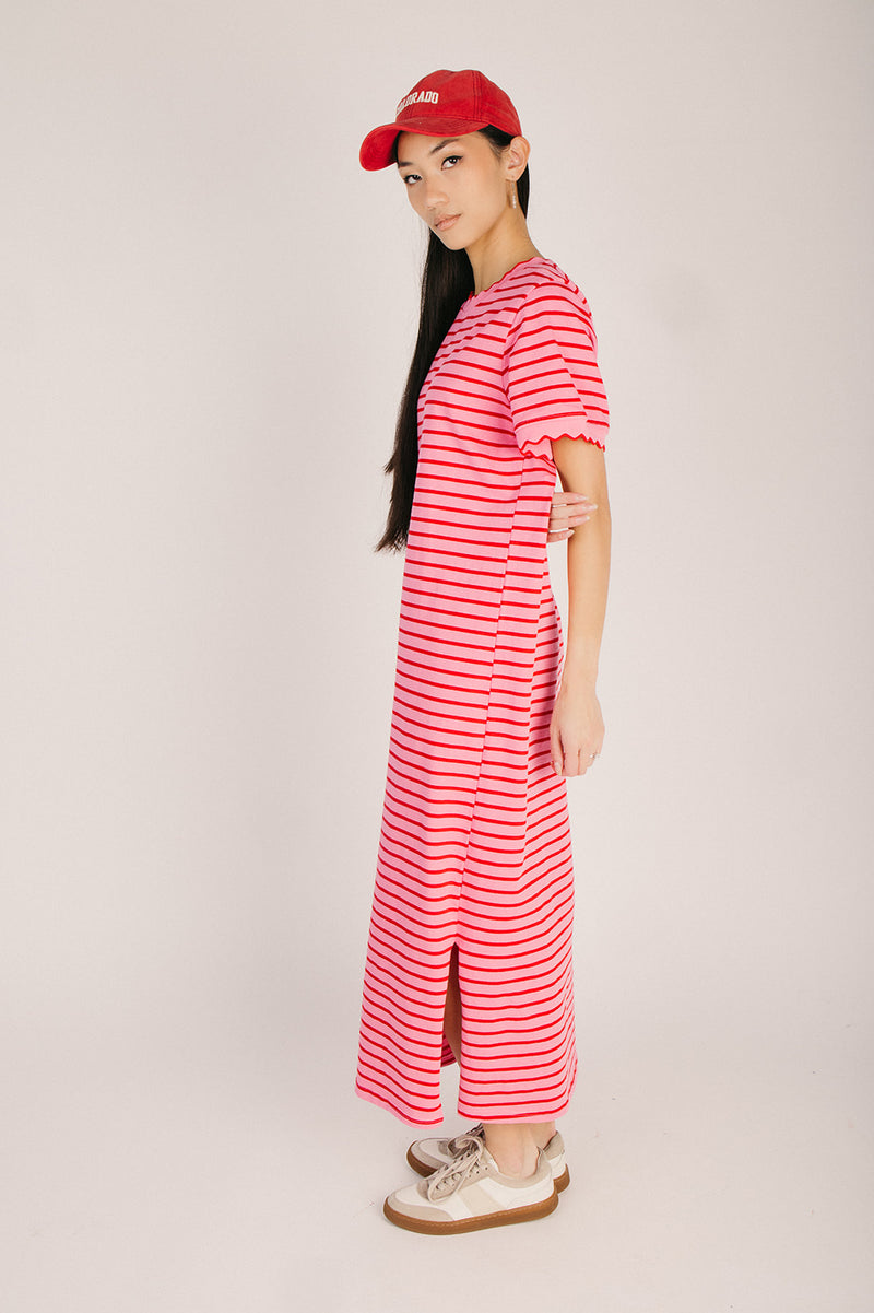 The Shipley Striped T-Shirt Midi Dress in Pink + Red – Piper & Scoot