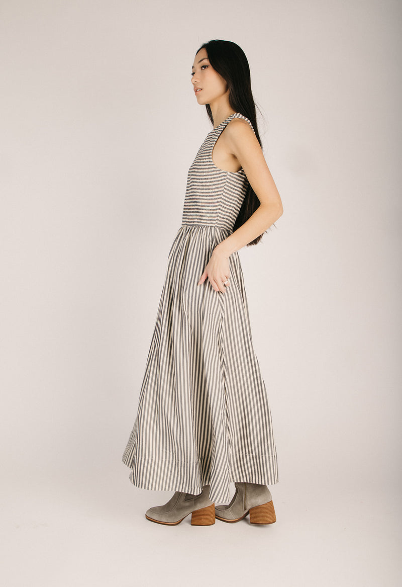 fitted lace wedding dress The Sopata Smocked Maxi Dress in Black Stripe – Piper & Scoot