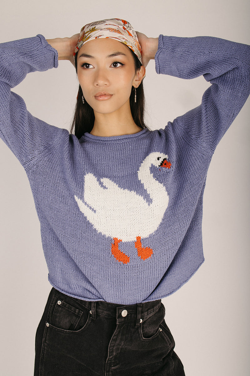 The Lockney Swan Knit Sweater in Dusty Blue – Piper & Scoot