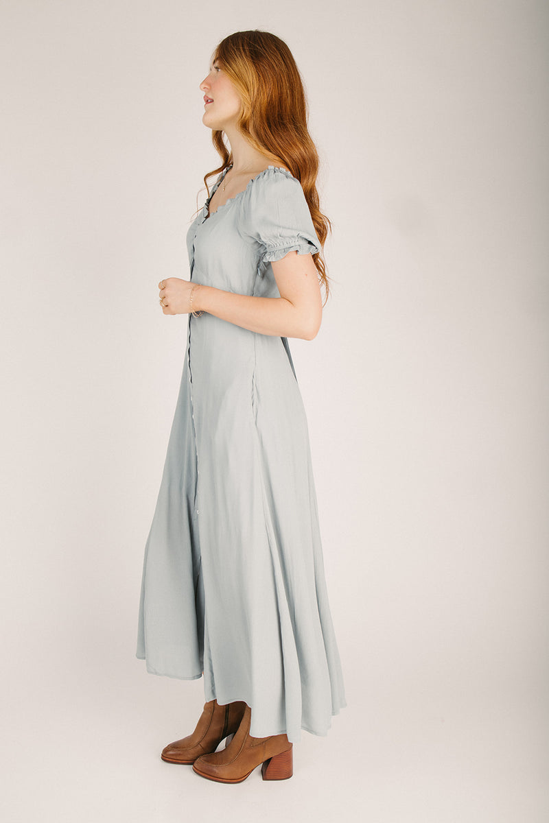 fitted lace wedding dress The Romesberg Button Down Maxi Dress in Blue Aura – Piper & Scoot