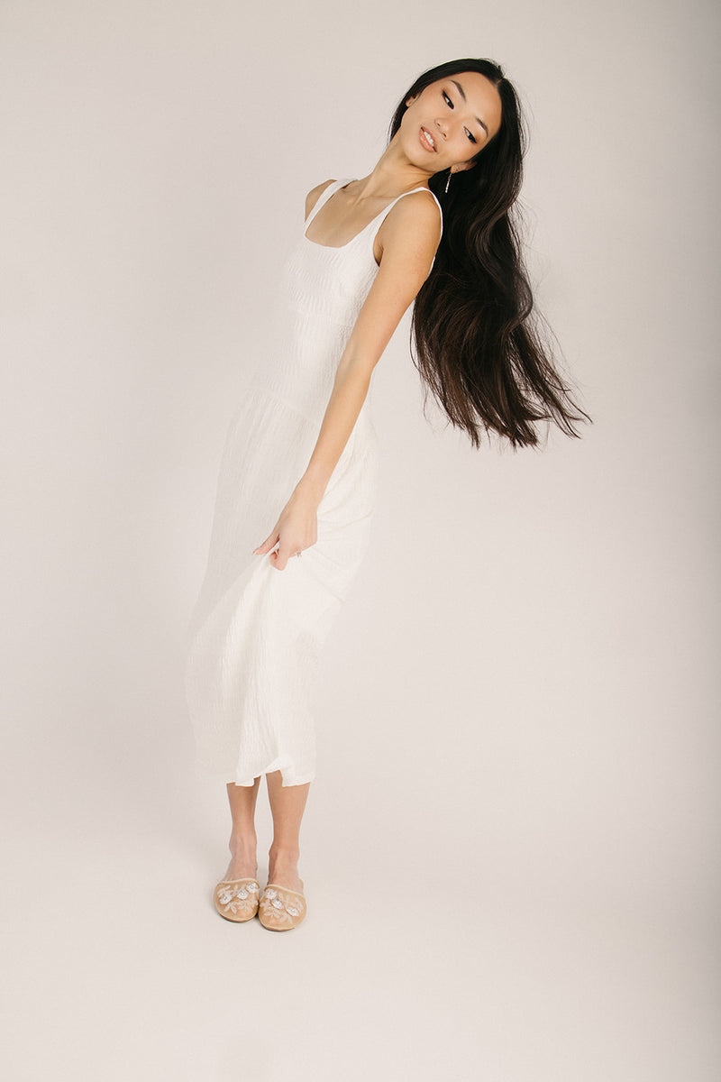 cream tank dress The Newbold Textured Midi Tank Dress in Cream Large