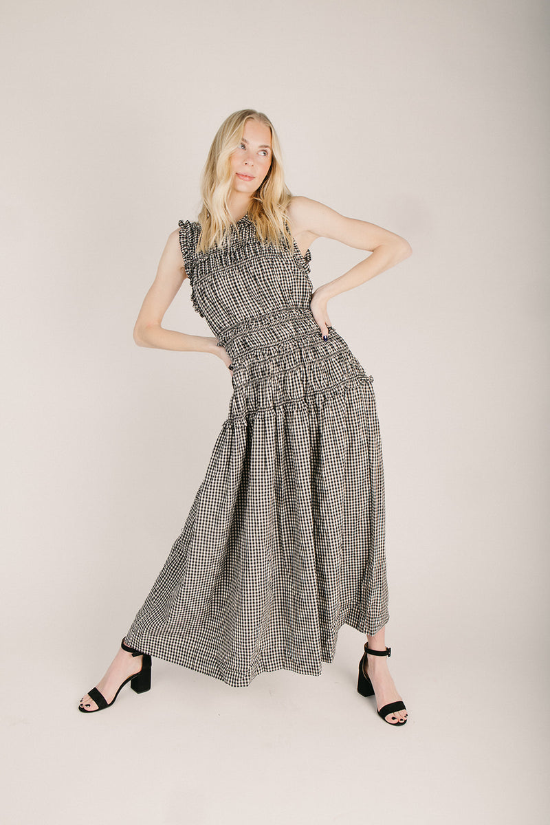 The Blackner Smocked Gingham Maxi Dress in Black – Piper & Scoot