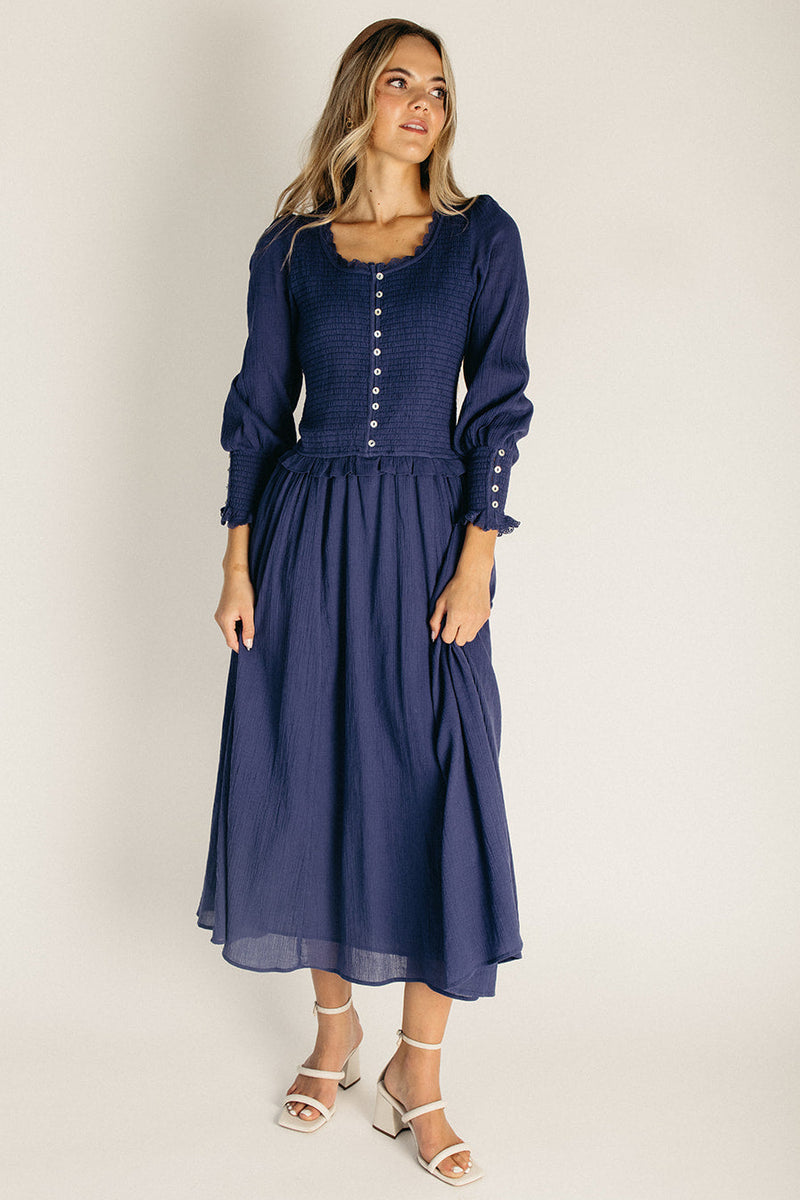 blue drop waist midi dress The Heywood in Deep Navy Small SIZE:WOMEN'S MEDIUM Broccoli Cheddar Pasta Salad The button Little Seeds