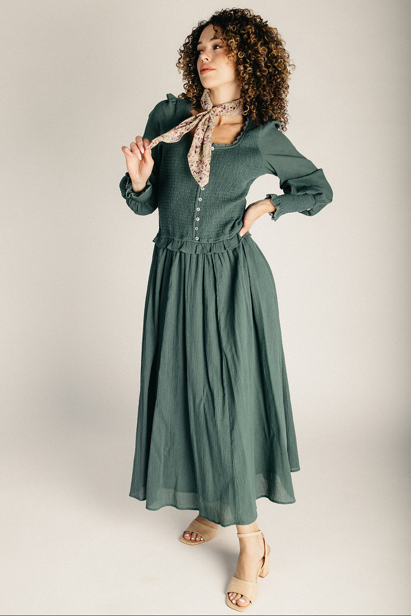 drop waist midi dresses with sleeves The Heywood Dress in Jade Large lae'ahi li'ili 100% Cotton Care Blue Winter Dresses Cute Height:5.2-5.4 / 156-164