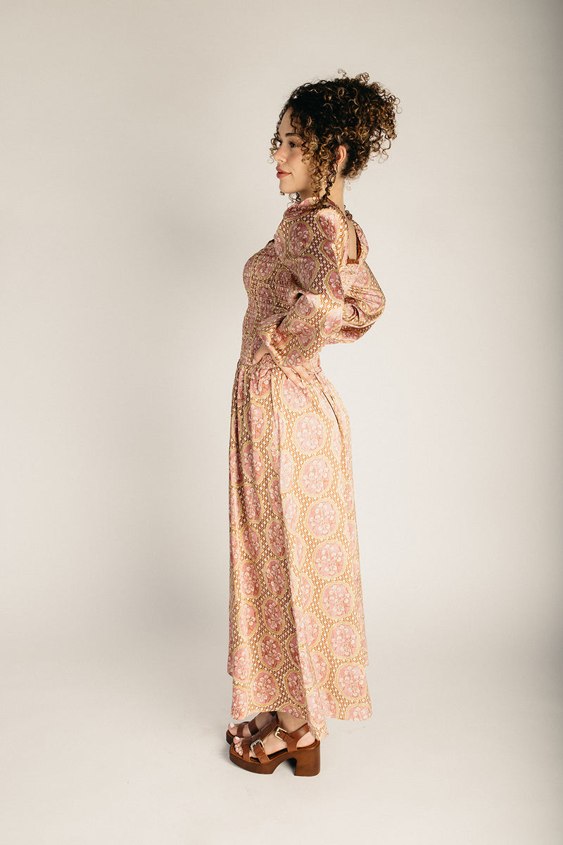 mulberry maxi dress The Feeney Smocked in Medium bucket:Pistachio Enchanted Bronze Sequin Dress Elevate your event wardrobe Color:Burgundy/Navy