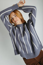 The Reagan Striped Crew Neck Sweater in Blue