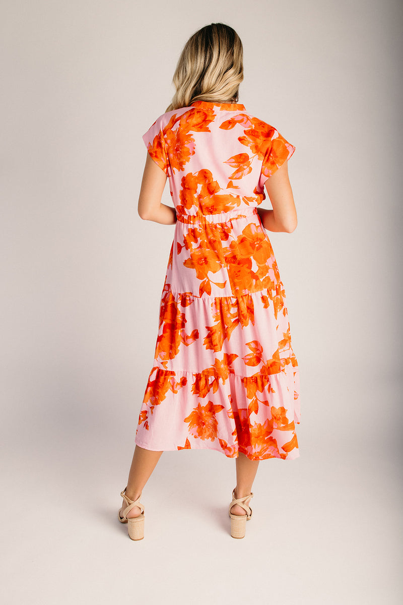 midi tiered dress English Factory Mid length Pink Coast Petite Polka Dot