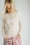 The Shyanne Lace Hem Cardigan in Light Taupe