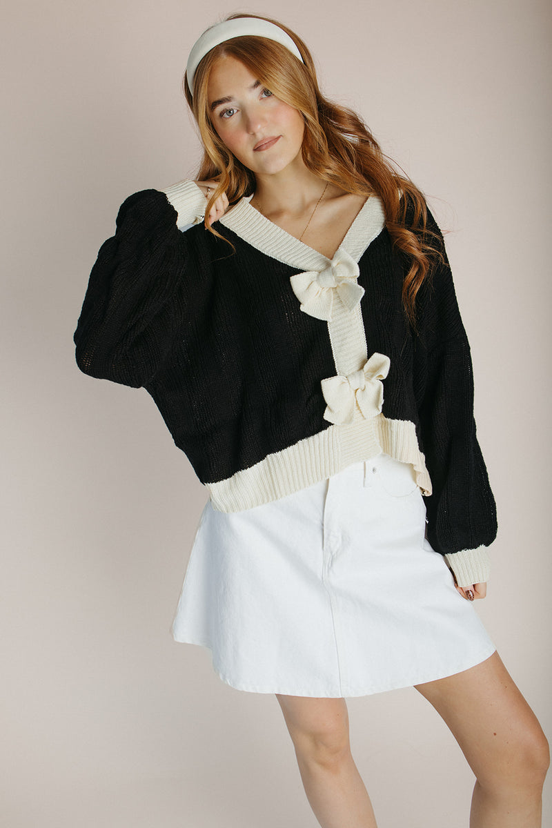 The Winquist Knit Bow Detail Cardigan in Black