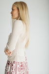 The Shyanne Lace Hem Cardigan in Light Taupe