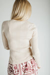 The Shyanne Lace Hem Cardigan in Light Taupe