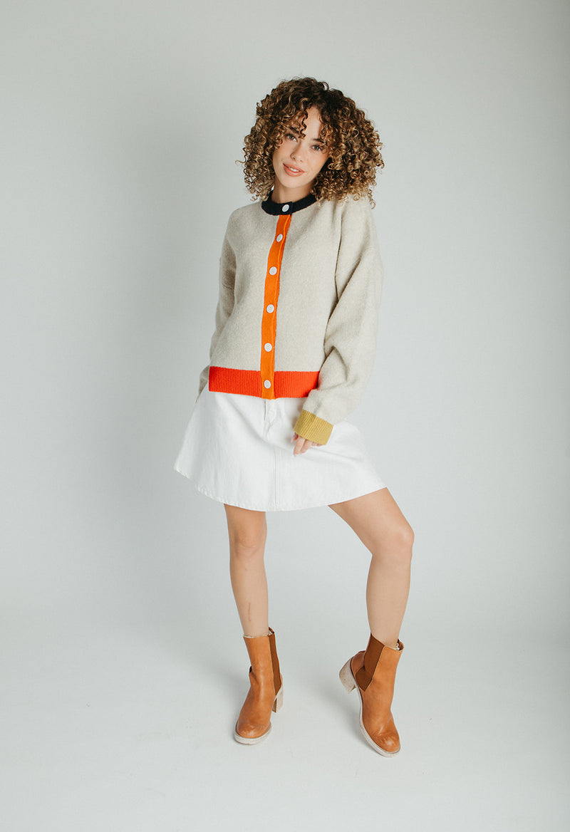 The Kersti Color Block Cardigan in Taupe