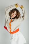 The Kersti Color Block Cardigan in Taupe