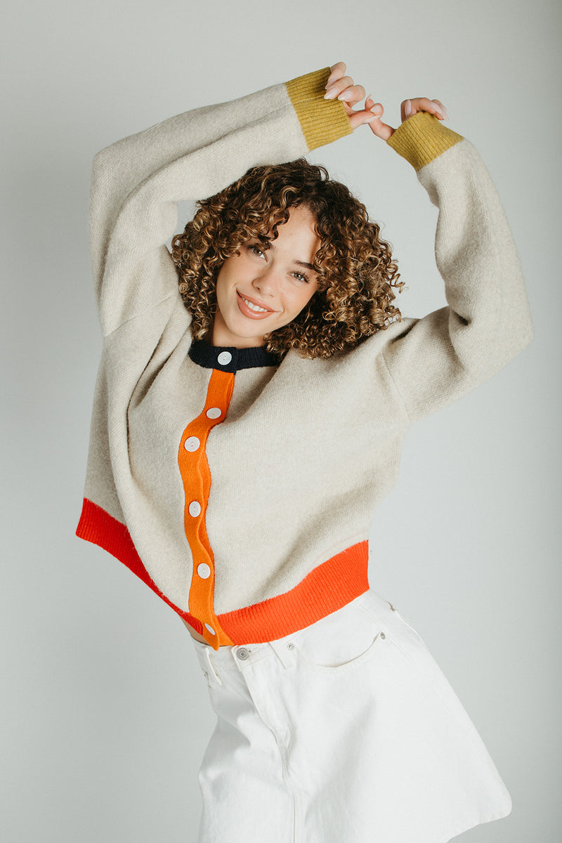 The Kersti Color Block Cardigan in Taupe