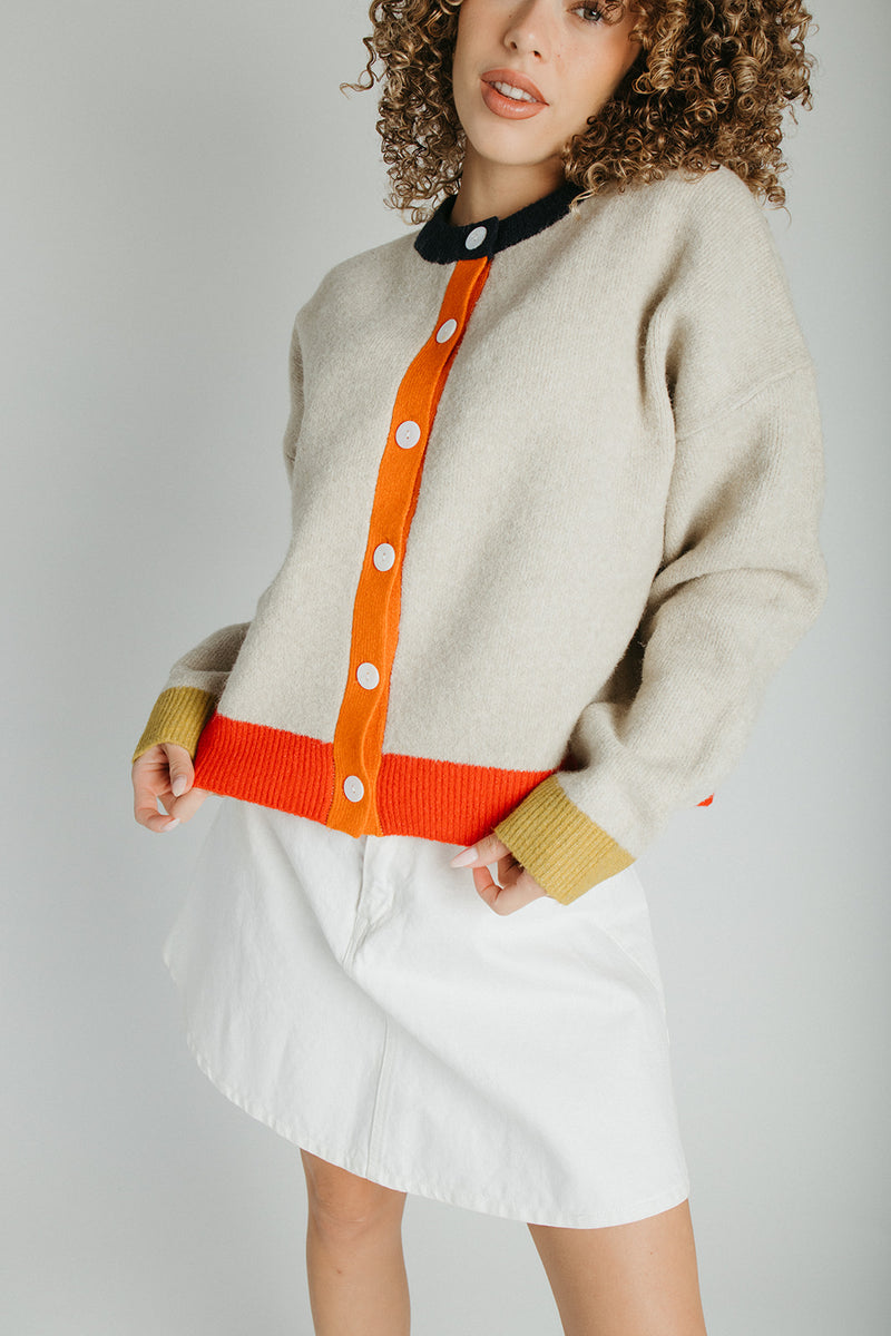 The Kersti Color Block Cardigan in Taupe