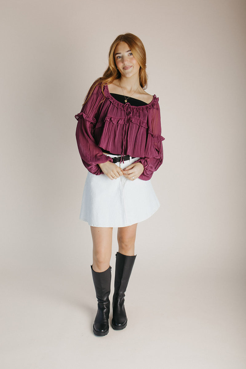 The Shalane Ruffled Scoop Neck Blouse in Dark Rose
