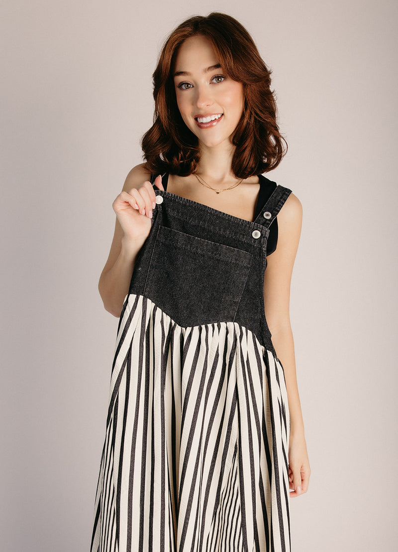 The Hellen Denim Overall Dress in Washed Black Medium The Hellen Denim Overall Dress in Washed Black Medium