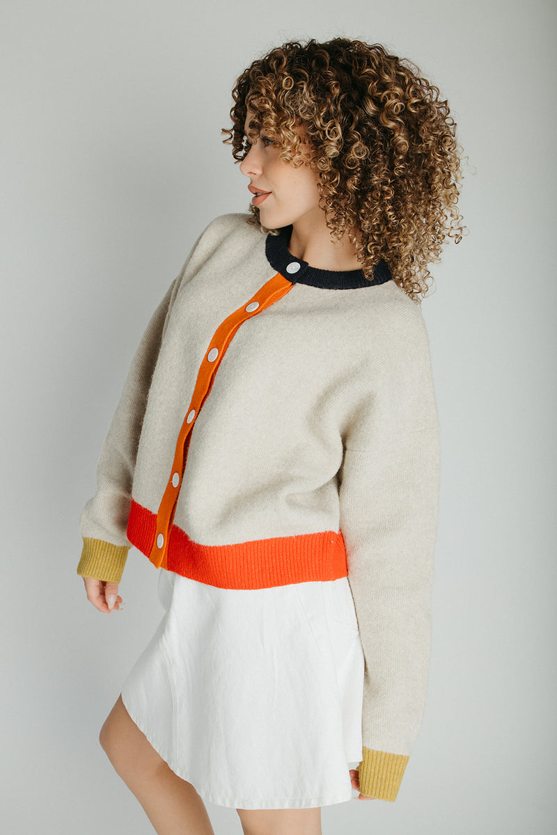 The Kersti Color Block Cardigan in Taupe
