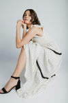 The Andrea Polka Dot Tiered Maxi Dress in Natural