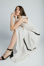 The Andrea Polka Dot Tiered Maxi Dress in Natural