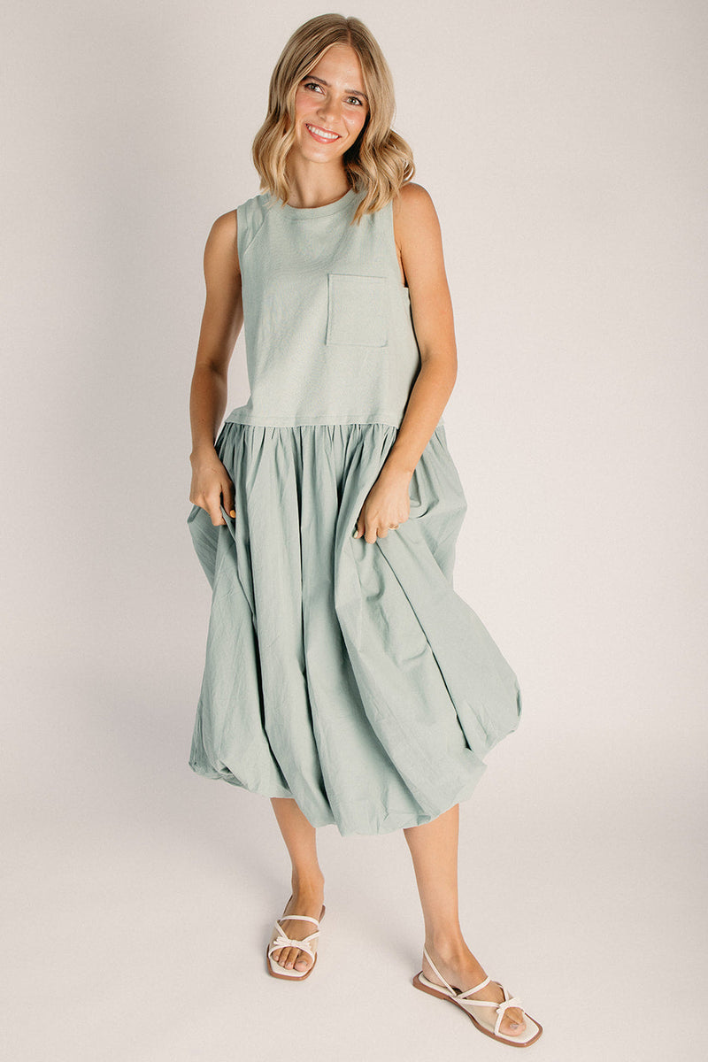 bubble hem midi dress ASTR the Label | Dahlia in Pink like fabric gives it a luxurious presence The Becky Bubble Hem Midi