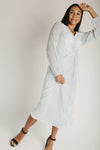 The Polzin Glitter Wrap Midi Dress in Pearl
