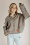 The Riggs Heart Embroidered Button-Down Sweater in Mocha + Red