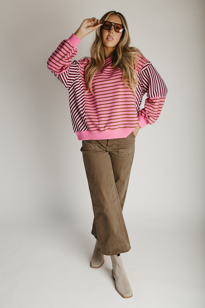 The Dawna Striped Sweater in Dusty Rose