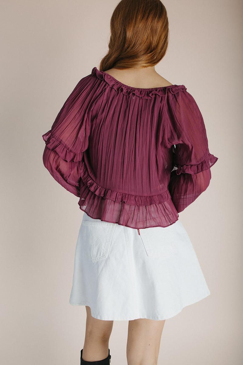 The Shalane Ruffled Scoop Neck Blouse in Dark Rose