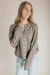 The Riggs Heart Embroidered Button-Down Sweater in Mocha + Red