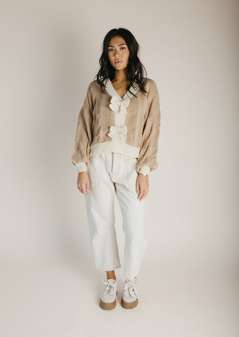 The Winquist Knit Bow Detail Cardigan in Mocha