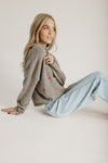 The Riggs Heart Embroidered Button-Down Sweater in Mocha + Red