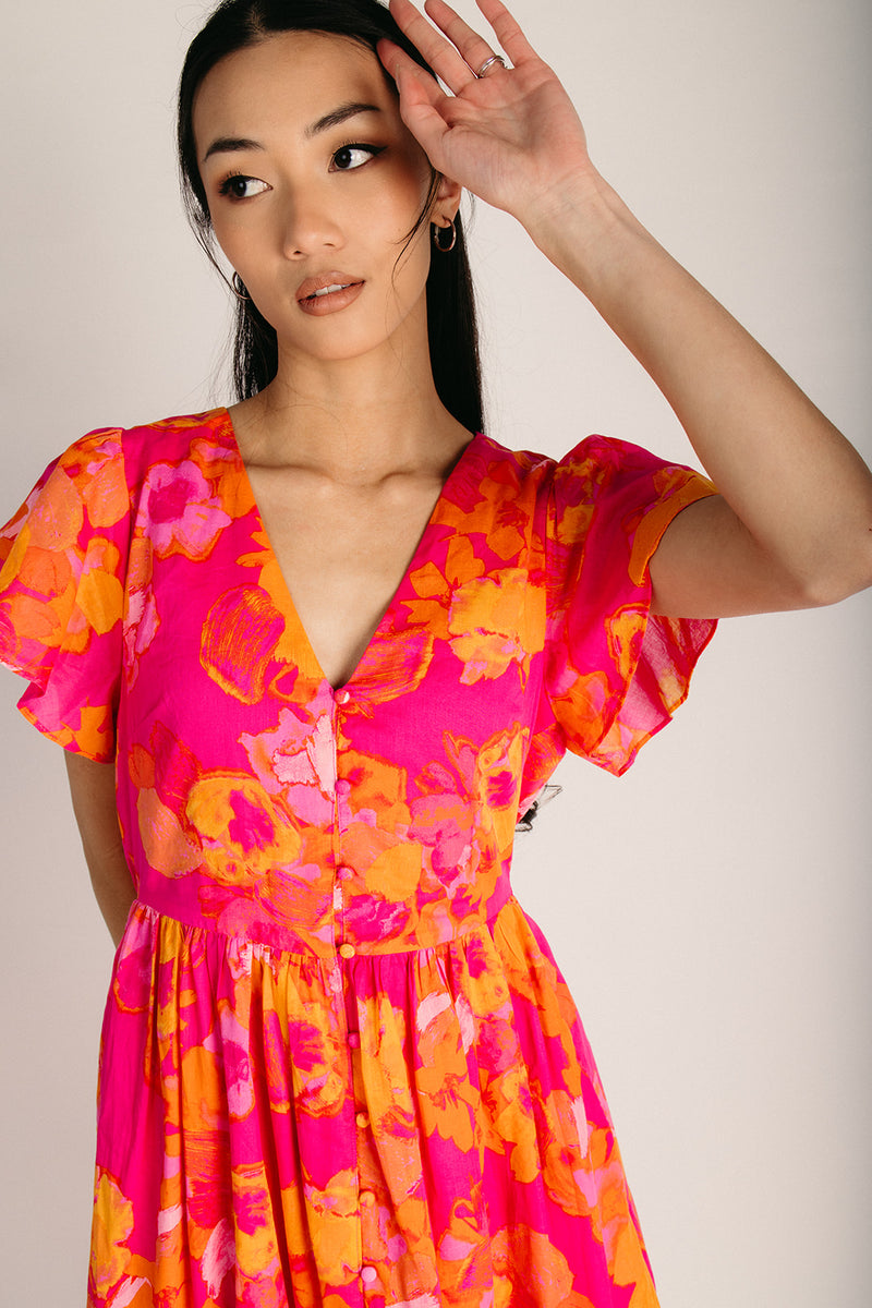 open lace back dress Orange Multi Floral Cisco Maxi Dress main image 1