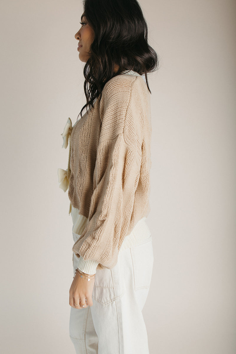 The Winquist Knit Bow Detail Cardigan in Mocha