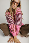 The Dawna Striped Sweater in Dusty Rose
