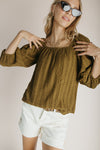 The Elsie Textured Blouse in Dark Olive