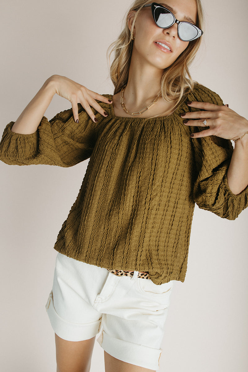 The Elsie Textured Blouse in Dark Olive