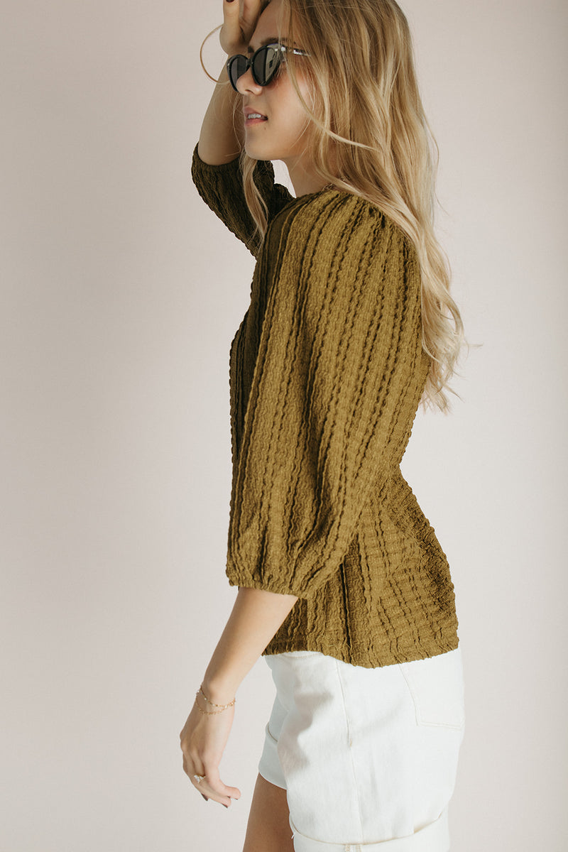 The Elsie Textured Blouse in Dark Olive